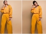 Raveena Tandon loves all things fashion and her Instagram handle says it all. She often treats her fans with stills of herself in fancy designer wears on her Instagram handle. In her recent post, the actor can be seen wearing a yellow top and wide trousers.(Instagram/@officialraveenatandon)