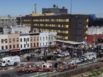 General view of the scene of a shooting at a subway station in the Brooklyn borough of New York City, New York.