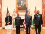 Rajnath Singh shared a picture of the four leaders together. Twitter. Rajnath Singh shared a picture of the four leaders together. Twitter. 
