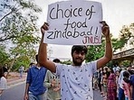 At a protest on JNU campus on Tuesday. (Sanjeev Verma/HT) At a protest on JNU campus on Tuesday. (Sanjeev Verma/HT)