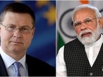 Valdis Dombroskis, EU executive Vice President for trade, and Prime Minister Narendra Modi. Valdis Dombroskis, EU executive Vice President for trade, and Prime Minister Narendra Modi.