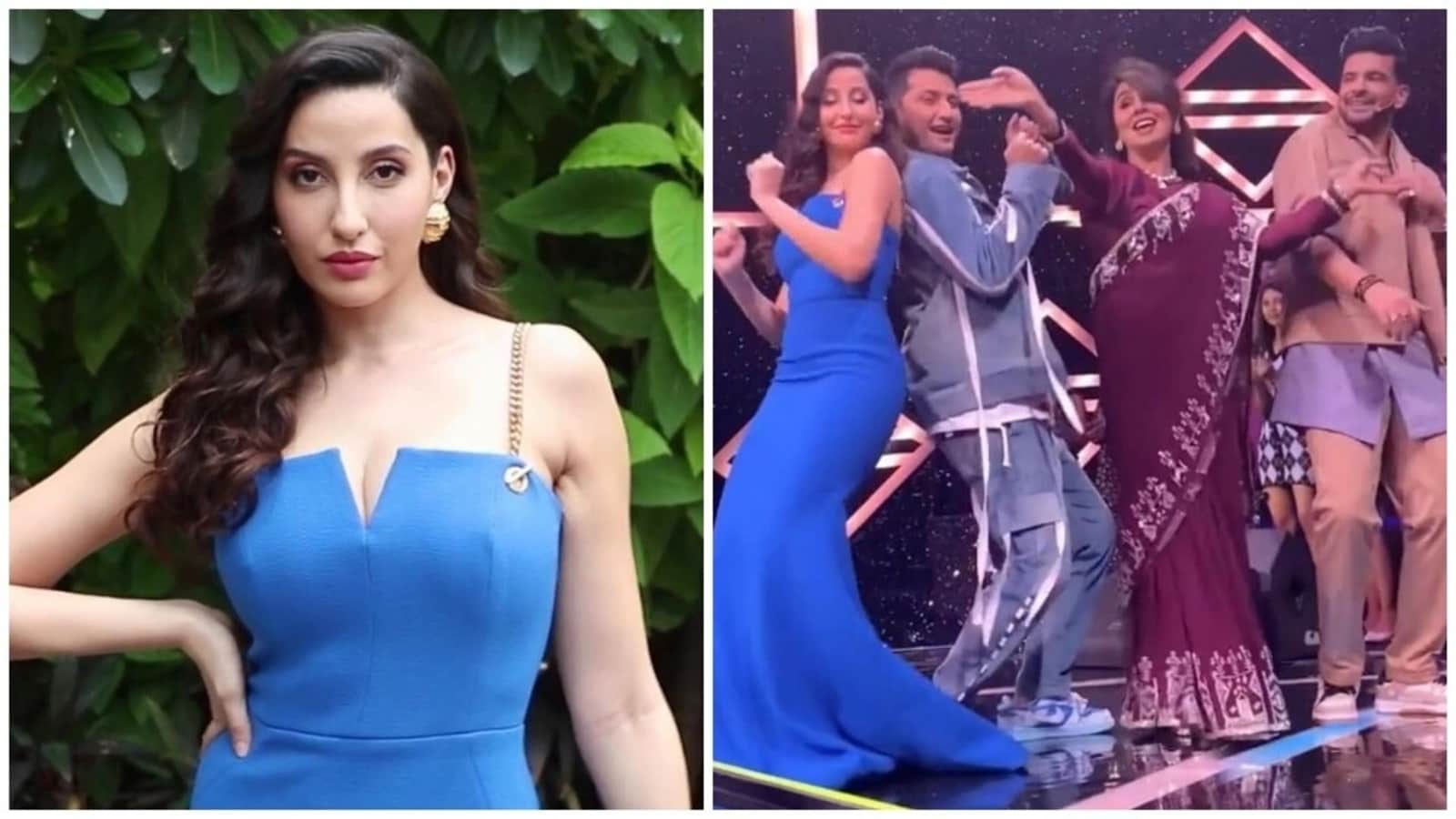 Nora Fatehi in elegant blue robe has a blast with Neetu Kapoor on Dance Deewane Juniors set: Watch movies and pics