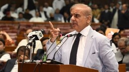Pakistan's prime minister-elect Shehbaz Sharif, speaks after winning a parliamentary vote to elect a new prime minister, at the national assembly, in Islamabad, Pakistan,
