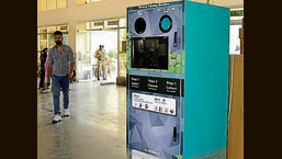 Two plastic reverse vending machines have been installed at civil hospital in Ludhiana on Monday. (HT Photo)