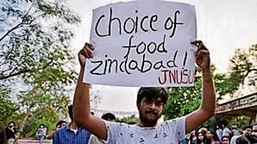 At a protest on JNU campus on Tuesday.&nbsp;