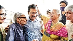 CM Arvind Kejriwal after inaugurating an old age home in east Delhi’s Kanti Nagar, on Tuesday.&nbsp;