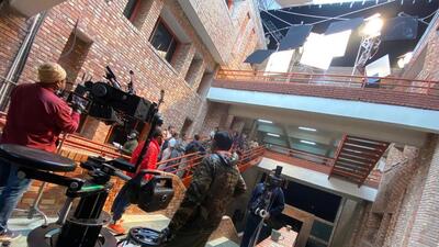 Crew members of a production house shoot a film on the Sharda University campus in Greater Noida. (Sourced) Crew members of a production house shoot a film on the Sharda University campus in Greater Noida. (Sourced)