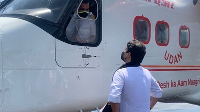 In a tweet, Union ministers Jyotiraditya Scindia wrote, “A historic day for the North East, as well as for all of India! With the pro-active support of Sh @PemaKhanduBJP , @MoCA_GoI has launched the first-ever commercial services by the made-in-India Dornier aircraft.” (Twitter/@@JM_Scindia) In a tweet, Union ministers Jyotiraditya Scindia wrote, “A historic day for the North East, as well as for all of India! With the pro-active support of Sh @PemaKhanduBJP , @MoCA_GoI has launched the first-ever commercial services by the made-in-India Dornier aircraft.” (Twitter/@@JM_Scindia)