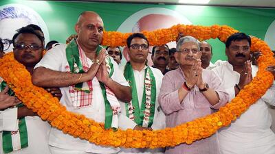 Ajeet Singh joined the JD(U) along with several other leaders at an event organised at the party’s state office in Patna on Tuesday. (ANI Photo) Ajeet Singh joined the JD(U) along with several other leaders at an event organised at the party’s state office in Patna on Tuesday. (ANI Photo)