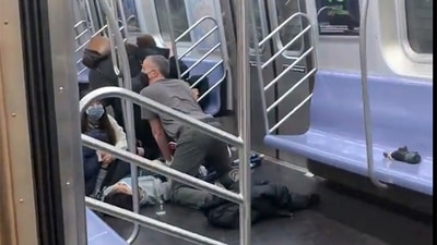 This photo was provided by Will B Wylde, a person who is aided in a subway car in the Brooklyn borough of New York, on Tuesday. (AP) This photo was provided by Will B Wylde, a person who is aided in a subway car in the Brooklyn borough of New York, on Tuesday. (AP)