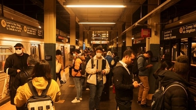 People wait for the subway train after a shooting at a subway station in the Brooklyn borough of New York City, New York, U.S. (REUTERS)