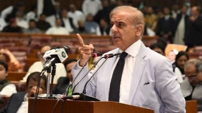 Pakistan's prime minister-elect Shehbaz Sharif, speaks after winning a parliamentary vote to elect a new prime minister, at the national assembly, in Islamabad, Pakistan, (REUTERS)