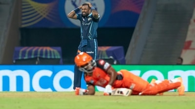 Hardik Pandya, captain of Gujarat Titans, reacts during match 21 of the Indian Premier League against Sunrisers Hyderabad. (PTI) Hardik Pandya, captain of Gujarat Titans, reacts during match 21 of the Indian Premier League against Sunrisers Hyderabad. (PTI)