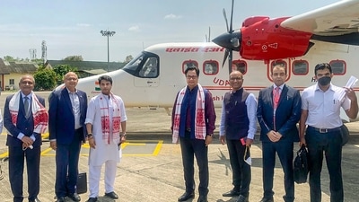 Alliance Air's 17 seater Made-in-India Dornier 228 aircraft deployed for its first commercial flight on the Dibrugarh-Pasighat route on Tuesday with Union ministers Jyotiraditya Scindia and Kiren Rijiju on board. (PTI) Alliance Air's 17 seater Made-in-India Dornier 228 aircraft deployed for its first commercial flight on the Dibrugarh-Pasighat route on Tuesday with Union ministers Jyotiraditya Scindia and Kiren Rijiju on board. (PTI)