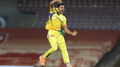 Maheesh Theekshana was the star with the ball for CSK, taking four wickets. (PTI) Maheesh Theekshana was the star with the ball for CSK, taking four wickets. (PTI)