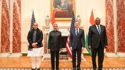 Rajnath Singh shared a picture of the four leaders together. Twitter. Rajnath Singh shared a picture of the four leaders together. Twitter. 