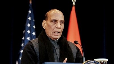 Defence Minister Rajnath Singh speaks at a news conference during the fourth U.S.-India 2+2 Ministerial Dialogue in Washington. (AP) Defence Minister Rajnath Singh speaks at a news conference during the fourth U.S.-India 2+2 Ministerial Dialogue in Washington. (AP)