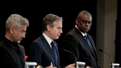 External Affairs Minister Subrahmanyam Jaishankar, US Secretary of State Antony Blinken, and US Defense Secretary Lloyd Austin. (AFP)