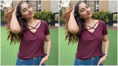 Disha styled the ensemble by opting for minimal accessories, including a silver metal strap watch and black strappy sandals with silver embellishments. In the end, Disha went for side-swept open tresses, wine-coloured lip shade, mascara-adorned lashes and glowing skin for the glam picks. (Instagram/@dishaparmar) Disha styled the ensemble by opting for minimal accessories, including a silver metal strap watch and black strappy sandals with silver embellishments. In the end, Disha went for side-swept open tresses, wine-coloured lip shade, mascara-adorned lashes and glowing skin for the glam picks. (Instagram/@dishaparmar)