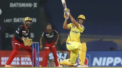 Dube kept going and ended the innings unbeaten on 95 off 46 balls (BCCI) Dube kept going and ended the innings unbeaten on 95 off 46 balls (BCCI)