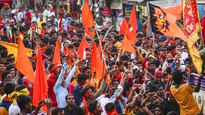 Devotees take part in a 'Ram Navami' procession in Bihar’s Bodh Gaya on Monday. (PTI PHOTO) Devotees take part in a 'Ram Navami' procession in Bihar’s Bodh Gaya on Monday. (PTI PHOTO)