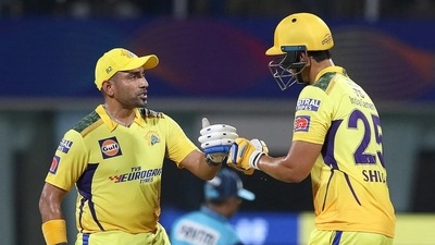 Robin Uthappa and Shivam Dube's 165-run stand for the third wicket came off just 74 balls and propelled CSK to 216/4 (BCCI) Robin Uthappa and Shivam Dube's 165-run stand for the third wicket came off just 74 balls and propelled CSK to 216/4 (BCCI)