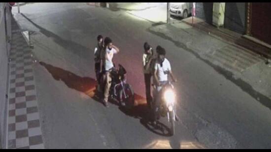 The carjackers spotted on closed-circuit television cameras before they executed the crime in Upkar Nagar in Ludhiana on Tuesday. (HT Photo)