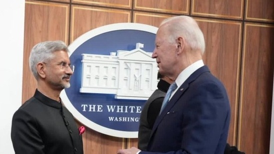 EAM Jaishankar on Monday shared a glimpse of his meeting with US President Joe Biden on Twitter. Posting a photo of him with the US president he wrote, “Privileged to participate in the Modi-Biden Virtual Summit today. Thank the leaders for their guidance given to the 2+2 meeting.”(Twitter @DrSJaishankar)