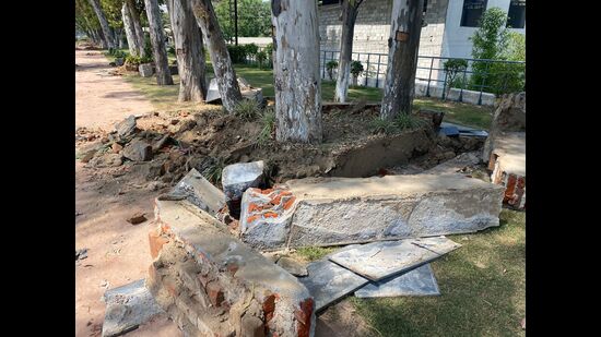 Citing National Green Tribunal (NGT) orders, the forest department had demolished concrete seating areas, cycle and walking tracks established within 1-metre radius of the trees at Sidhwan Canal Waterfront on April 6. (HT File)