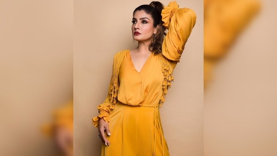 Raveena Tandon opted for a sleek high-ponytail look and went for slightly dramatic makeup.(Instagram/@officialraveenatandon)