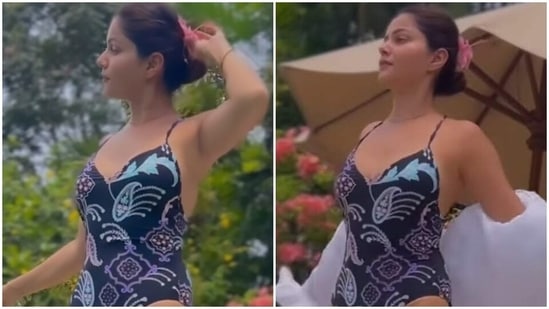 Rubina Dilaik in floral swimsuit enjoys pool time in Goa, fan says 'hot as hell': Watch video shot by Abhinav Shukla Rubina Dilaik in floral swimsuit enjoys pool time in Goa, fan says 'hot as hell': Watch video shot by Abhinav Shukla