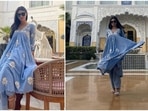 Mouni Roy is having the time of her life going places and exploring different cultures. The actor is currently in Jaipur and she recently shared some stunning photos of herself from Jaipur Marriott wearing a pastel blue salwar set.(Instagram/@imouniroy)