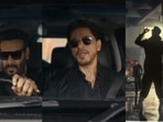 A still from a video shared by Vimal, featuring Ajay Devgn, Shah Rukh Khan, and a third star who appears to be Akshay Kumar. A still from a video shared by Vimal, featuring Ajay Devgn, Shah Rukh Khan, and a third star who appears to be Akshay Kumar.