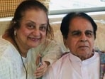 Dilip Kumar and Saira Banu pose together at home.