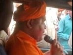 Bajrang Muni Das in this screengrab of the widely shared video could be seen threatening Muslim women in Sitapur district of Uttar Pradesh.