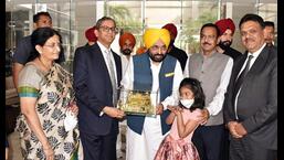 Punjab chief minister Bhagwant Mann on Wednesday welcomed Chief Justice of India NV Ramana during his visit to the state, in Amritsar on Wednesday.