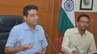 Deputy commissioner Amit Talwar during a media interaction at the District Administrative Complex in Sector 76, Mohali, on Wednesday. (Keshav Singh/HT)