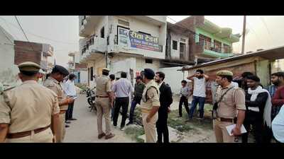 Prayagraj police attaching property on Wednesday (ht photo)