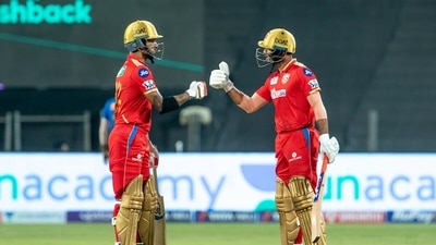 Pune, Apr 13 (ANI): Punjab Kings Skipper Mayank Agarwal and Shikhar Dhawan during the Indian Premier League 2022 match between Mumbai Indians and Punjab Kings, at the MCA International Stadium in Pune on Wednesday. (ANI Photo/IPL Twitter) (ANI)
