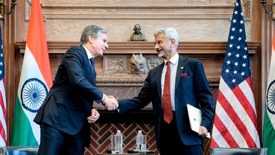 Washington: Secretary of State Antony Blinken shakes hands with Indian External Affairs Minister Dr. S. Jaishankar (AP) Washington: Secretary of State Antony Blinken shakes hands with Indian External Affairs Minister Dr. S. Jaishankar (AP)