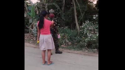 The image taken from the Twitter video shows Licypriya Kangujam with the jawan. (Twitter/@LicypriyaK)