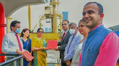 A shipment of 11,000 MT of rice from India arrived in Sri Lanka under the concessional Indian Credit Facility of $1 billion, was ceremonially handed over to the Government of Sri Lanka by officials of the High Commission of India, in Colombo on Tuesday. (ANI) A shipment of 11,000 MT of rice from India arrived in Sri Lanka under the concessional Indian Credit Facility of $1 billion, was ceremonially handed over to the Government of Sri Lanka by officials of the High Commission of India, in Colombo on Tuesday. (ANI)