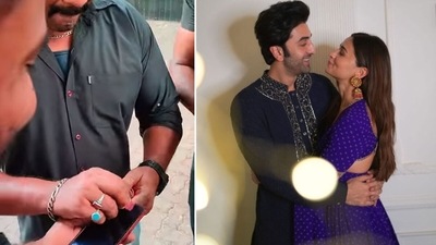 Security guards spotted covering their cameras ahead of Ranbir Kapoor and Alia Bhatt's wedding celebrations. Security guards spotted covering their cameras ahead of Ranbir Kapoor and Alia Bhatt's wedding celebrations. 