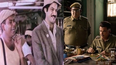 Satish Kaushik and Anil Kapoor in stills from Mr India and Thar. Satish Kaushik and Anil Kapoor in stills from Mr India and Thar.