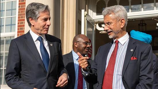 Indian external affairs minister S Jaishankar (right) and US secretary of state Antony Blinken in Washington on Wednesday. (ANI)