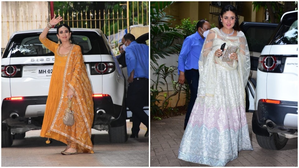 Karisma Kapoor and Kareena Kapoor after the function.