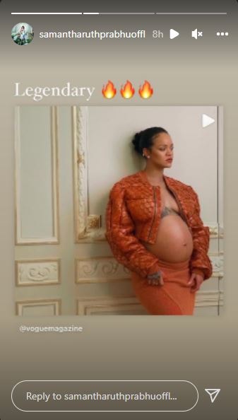 Samantha shared a clip from Rihanna's pregnancy photoshoot for Vogue.