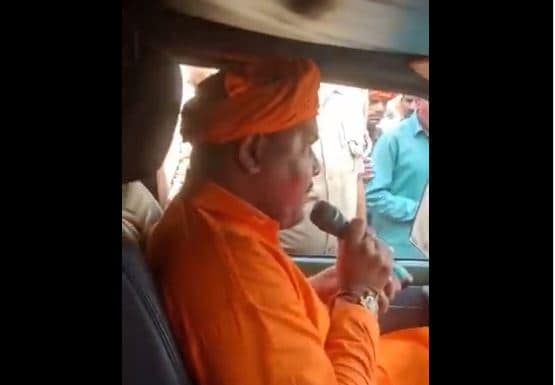 Bajrang Muni Das in this screengrab of the widely shared video could be seen threatening Muslim women in Sitapur district of Uttar Pradesh.