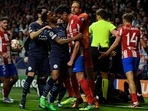 Players fight during the UEFA Champions League quarter final second leg between Atletico Madrid and Manchester City Players fight during the UEFA Champions League quarter final second leg between Atletico Madrid and Manchester City
