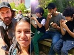 Left- Hrithik Roshan poses with fans at the USC campus. Right- An older picture of Hrithik with his sons Hrehaan Roshan and Hridaan Roshan. Left- Hrithik Roshan poses with fans at the USC campus. Right- An older picture of Hrithik with his sons Hrehaan Roshan and Hridaan Roshan.